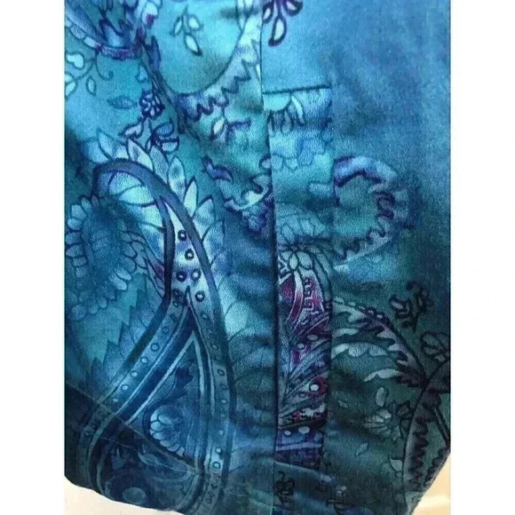 Chico's Addition Artsy Floral Jacket Pockets Sz 2 Large Deep Sky Blue L/S - Picture 3 of 7